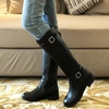 image:imagemikarka Womens Fur Lined Knee High Motorcycle Riding Boots Wide Calf Winter Boots with Metal Buckle6black