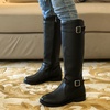 image:imagemikarka Womens Fur Lined Knee High Motorcycle Riding Boots Wide Calf Winter Boots with Metal Buckle6black