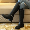 image:imagemikarka Womens Fur Lined Knee High Motorcycle Riding Boots Wide Calf Winter Boots with Metal Buckle6black