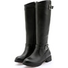 image:imagemikarka Womens Fur Lined Knee High Motorcycle Riding Boots Wide Calf Winter Boots with Metal Buckle6black