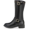 image:imagemikarka Womens Fur Lined Knee High Motorcycle Riding Boots Wide Calf Winter Boots with Metal Buckle7black