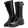 image:imagemikarka Womens Fur Lined Knee High Motorcycle Riding Boots Wide Calf Winter Boots with Metal Buckle7black