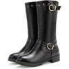 image:imagemikarka Womens Fur Lined Knee High Motorcycle Riding Boots Wide Calf Winter Boots with Metal Buckle7black