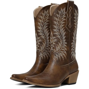 image:imagemikarka Cowboy Boots for Women Snip Toe Mid Calf Western Cowgirl BootsBrown