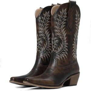 image:imagemikarka Cowboy Boots for Women Snip Toe Mid Calf Western Cowgirl BootsDark Brown