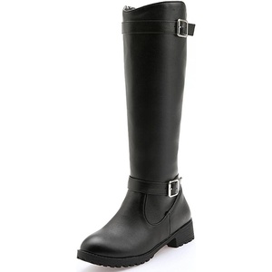 image:imagemikarka Womens Fur Lined Knee High Motorcycle Riding Boots Wide Calf Winter Boots with Metal Buckle6black