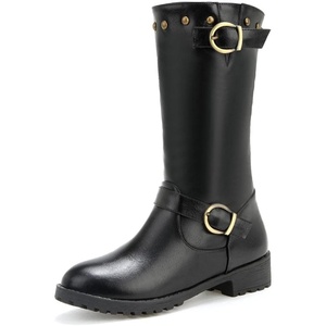 image:imagemikarka Womens Fur Lined Knee High Motorcycle Riding Boots Wide Calf Winter Boots with Metal Buckle7black