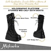 image:imagemikarka Goth Boots  Holographic Combat Platform Boots for Women Knee HighDustblack