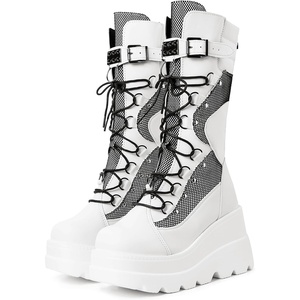 image:imagemikarka Goth Boots  Holographic Combat Platform Boots for Women Knee HighDustwhite