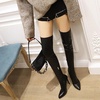 image:imagemikarka Womens Winter Faux Leather Over The Knee High Boots For Women Pointy Toe Zipper Stiletto High Heel Thigh High Boots3black
