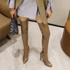 image:imagemikarka Womens Winter Faux Leather Over The Knee High Boots For Women Pointy Toe Zipper Stiletto High Heel Thigh High Boots3brown