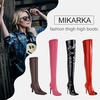 image:imagemikarka Womens Winter Faux Leather Over The Knee High Boots For Women Pointy Toe Zipper Stiletto High Heel Thigh High Boots3brown