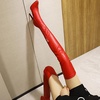 image:imagemikarka Womens Winter Faux Leather Over The Knee High Boots For Women Pointy Toe Zipper Stiletto High Heel Thigh High Boots3red
