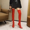 image:imagemikarka Womens Winter Faux Leather Over The Knee High Boots For Women Pointy Toe Zipper Stiletto High Heel Thigh High Boots3red