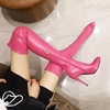 image:imagemikarka Womens Winter Faux Leather Over The Knee High Boots For Women Pointy Toe Zipper Stiletto High Heel Thigh High Boots3rosy Red