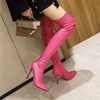 image:imagemikarka Womens Winter Faux Leather Over The Knee High Boots For Women Pointy Toe Zipper Stiletto High Heel Thigh High Boots3rosy Red