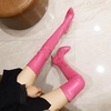 image:imagemikarka Womens Winter Faux Leather Over The Knee High Boots For Women Pointy Toe Zipper Stiletto High Heel Thigh High Boots3rosy Red