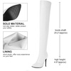 image:imagemikarka Womens Winter Faux Leather Over The Knee High Boots For Women Pointy Toe Zipper Stiletto High Heel Thigh High Boots3white