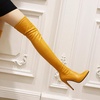 image:imagemikarka Womens Winter Faux Leather Over The Knee High Boots For Women Pointy Toe Zipper Stiletto High Heel Thigh High Boots3yellow