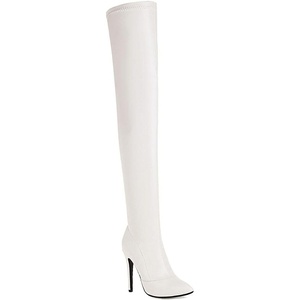 image:imagemikarka Womens Winter Faux Leather Over The Knee High Boots For Women Pointy Toe Zipper Stiletto High Heel Thigh High Boots3white